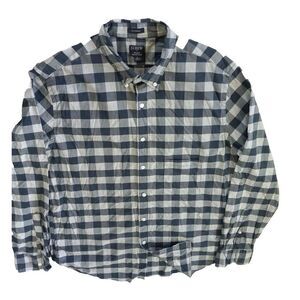 J.CREW Men's Large Classic Flex Washed Fit Long sleeved Buttons Plaid Shirt Blue